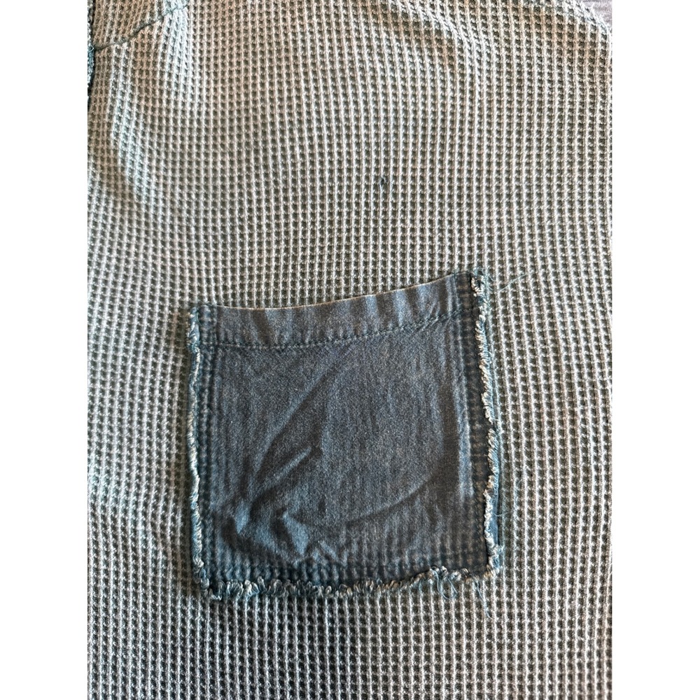 Womens Sage Green Beachy Lightweight Waffle Knit Henley Hoodie Indie Oversized - Picture 12 of 12